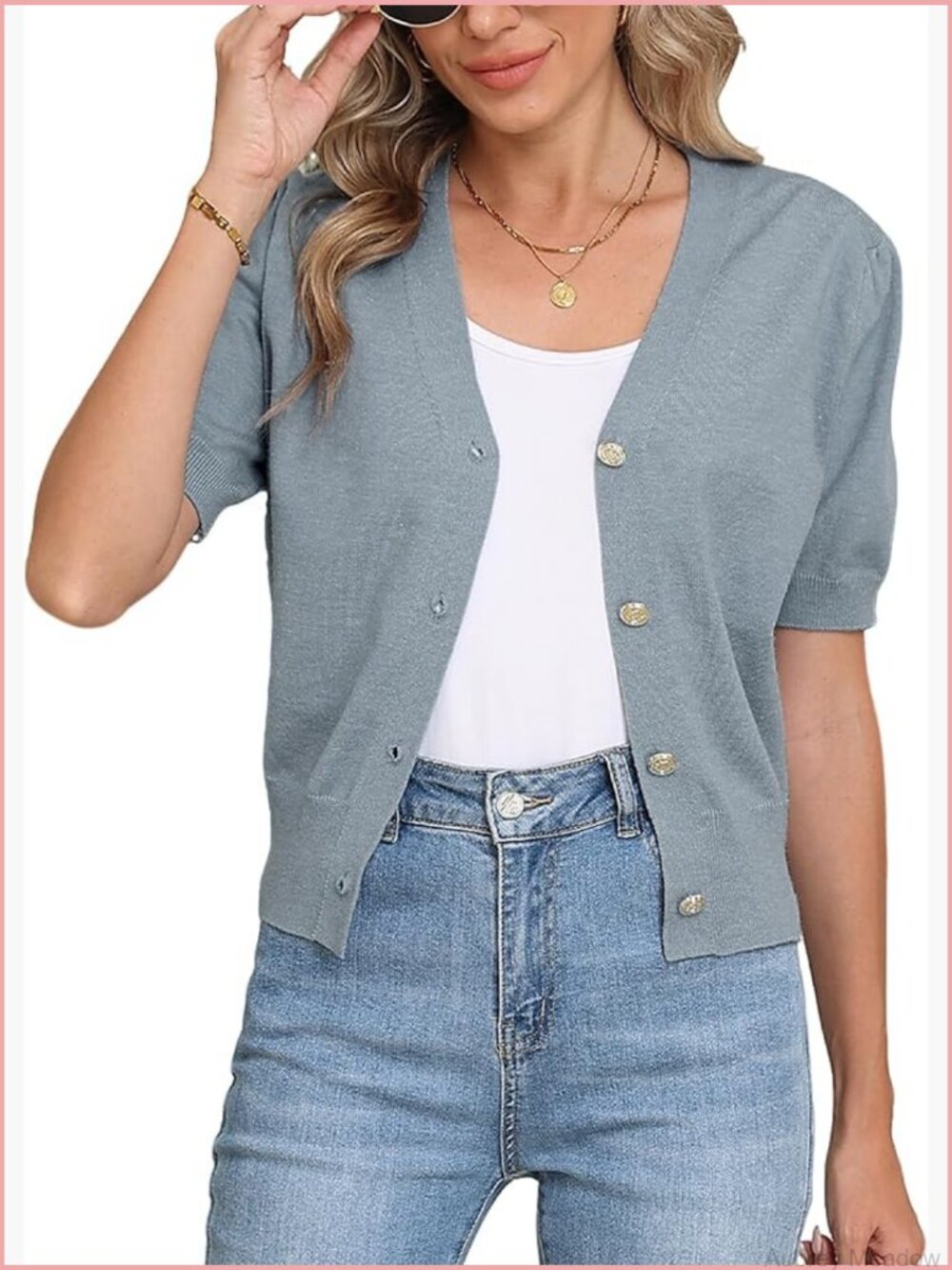 Women's Lightweight Crochet Knit Cardigan Button Down Short Sleeve